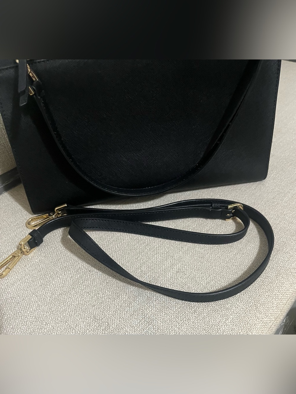 Calvin Klein Black Saffiano Chain Strap Satchel Tote Bag + Adjustable Strap - Picture 10 of 10